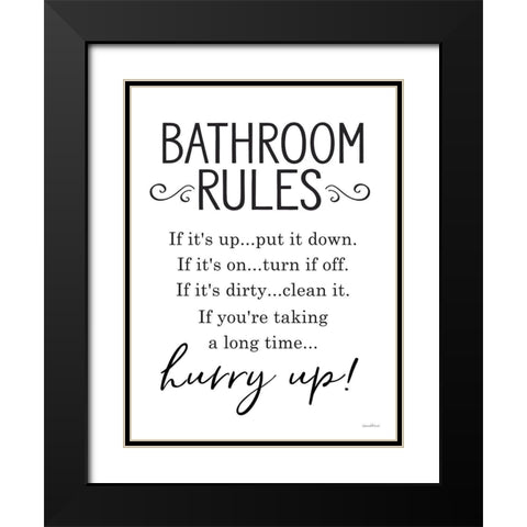 Bathroom Rules Black Modern Wood Framed Art Print with Double Matting by Lettered And Lined