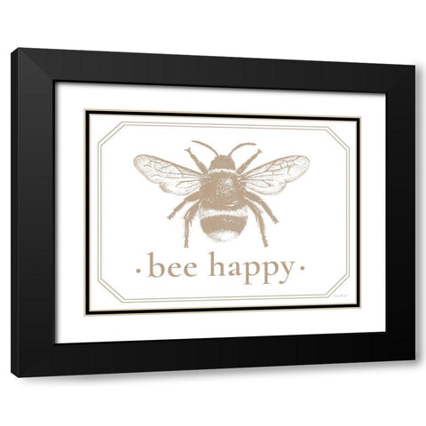 Bee Happy Black Modern Wood Framed Art Print with Double Matting by Lettered And Lined