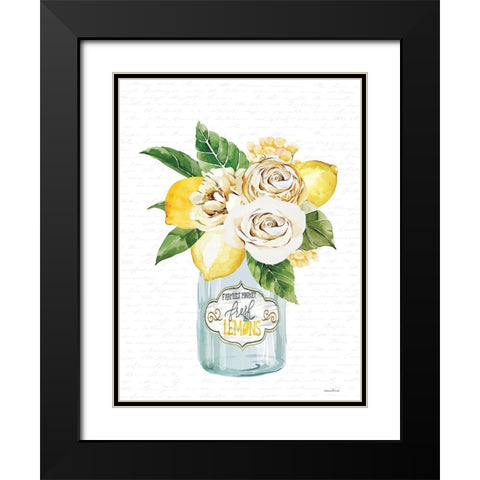 Lemons and Flowers Bouquet Black Modern Wood Framed Art Print with Double Matting by lettered and lined