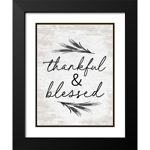 Thankful And Blessed Black Modern Wood Framed Art Print with Double Matting by Lettered And Lined