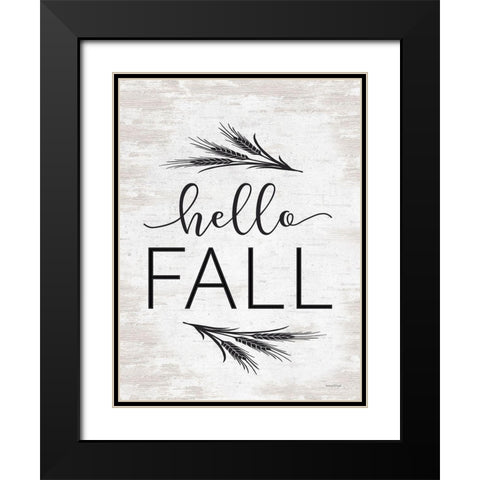 Hello Fall Black Modern Wood Framed Art Print with Double Matting by Lettered And Lined