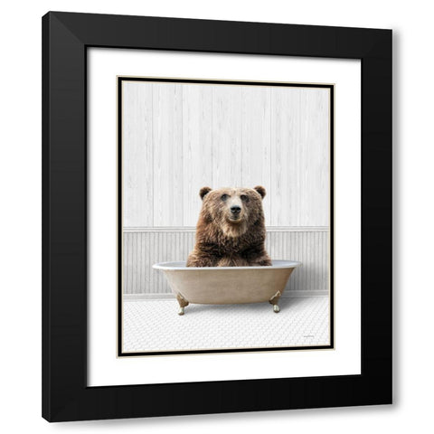 Bath Time Bear  Black Modern Wood Framed Art Print with Double Matting by Lettered And Lined
