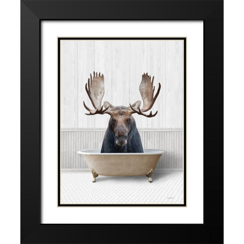 Bath Time Moose  Black Modern Wood Framed Art Print with Double Matting by Lettered And Lined