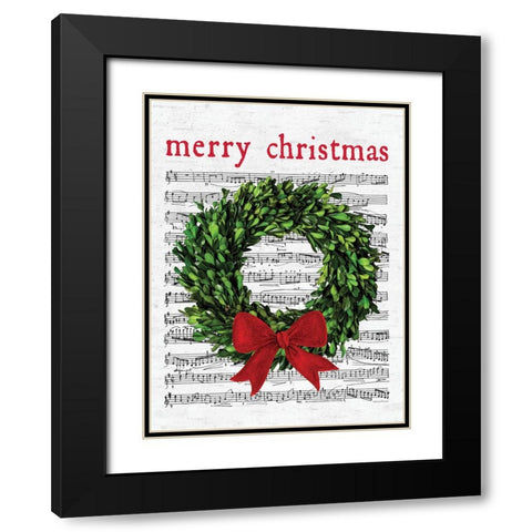 Merry Christmas Wreath Black Modern Wood Framed Art Print with Double Matting by Lettered and Lined