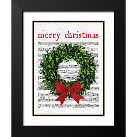 Merry Christmas Wreath Black Modern Wood Framed Art Print with Double Matting by Lettered and Lined