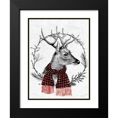 Reindeer Wreath Black Modern Wood Framed Art Print with Double Matting by Lettered and Lined