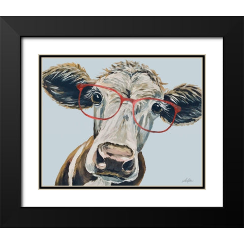 Cora the Cow Black Modern Wood Framed Art Print with Double Matting by Keller, Lee