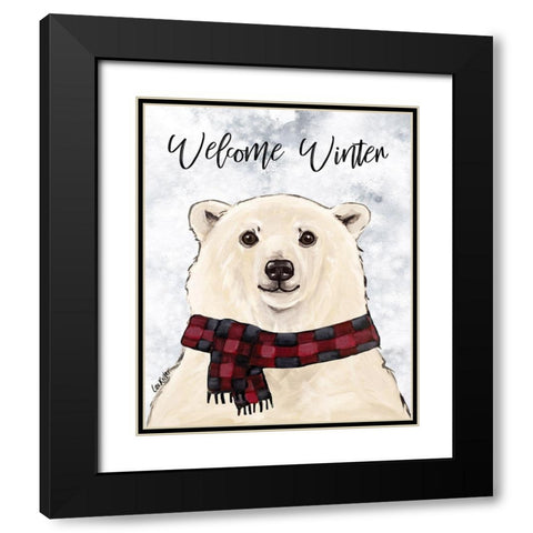 Welcome Winter Polar Bear Black Modern Wood Framed Art Print with Double Matting by Keller, Lee