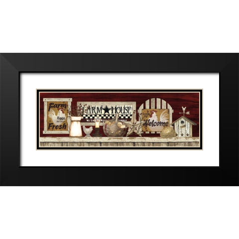 Farm Rooster Shelf Black Modern Wood Framed Art Print with Double Matting by Spivey, Linda