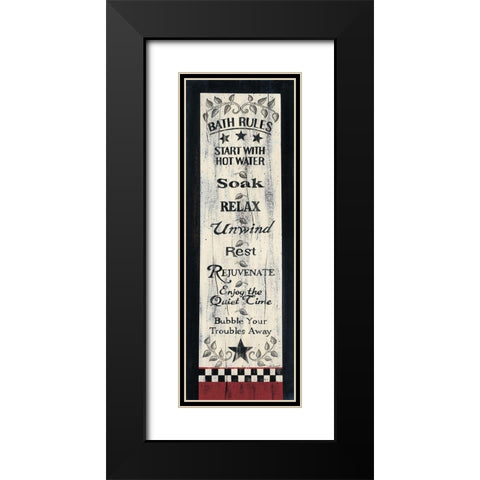 Bath Rules Black Modern Wood Framed Art Print with Double Matting by Spivey, Linda