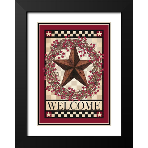 Barn Star Berry Wreath Black Modern Wood Framed Art Print with Double Matting by Spivey, Linda