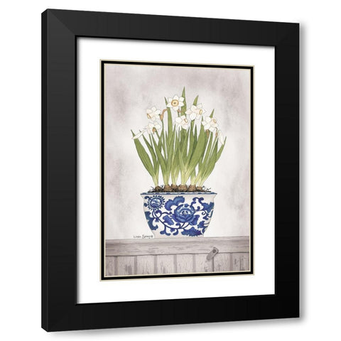 Blue and White Daffodils II  Black Modern Wood Framed Art Print with Double Matting by Spivey, Linda