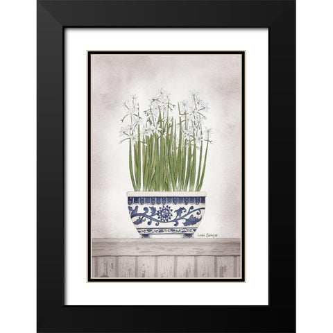 Blue and White Paperwhites II  Black Modern Wood Framed Art Print with Double Matting by Spivey, Linda