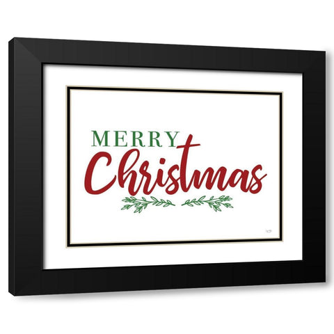 Merry Christmas Black Modern Wood Framed Art Print with Double Matting by Lux + Me Designs