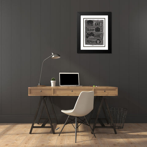 Eat, Sleep, Game, Repeat Black Modern Wood Framed Art Print with Double Matting by Lux + Me Designs