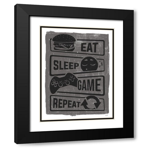 Eat, Sleep, Game, Repeat Black Modern Wood Framed Art Print with Double Matting by Lux + Me Designs