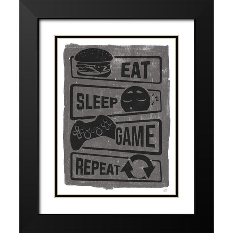 Eat, Sleep, Game, Repeat Black Modern Wood Framed Art Print with Double Matting by Lux + Me Designs