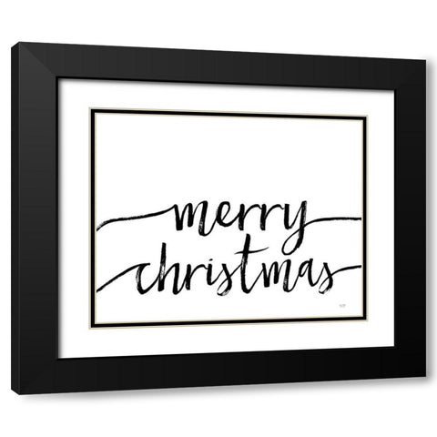 Merry Christmas Black Modern Wood Framed Art Print with Double Matting by Lux + Me Designs