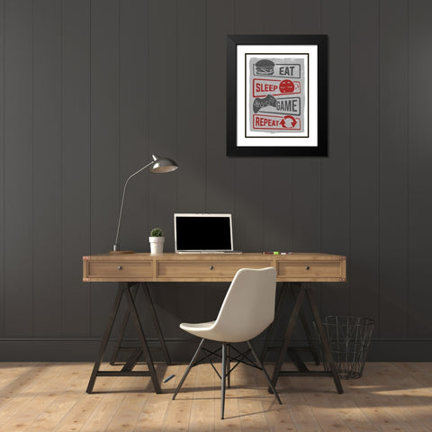 Eat-Sleep-Game-Repeat Black Modern Wood Framed Art Print with Double Matting by Lux + Me Designs
