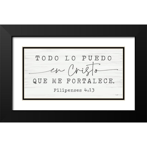 Philippians 4:13 Spanish    Black Modern Wood Framed Art Print with Double Matting by Lux + Me Designs