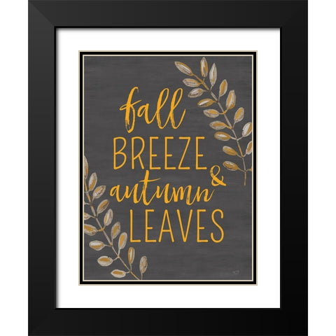 Fall Breeze And Autumn Leaves Black Modern Wood Framed Art Print with Double Matting by Lux + Me Designs