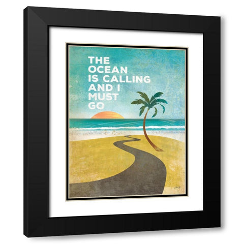 The Ocean is Calling Black Modern Wood Framed Art Print with Double Matting by Rae, Marla