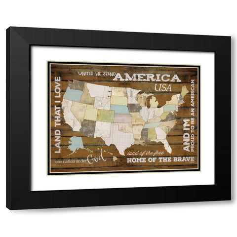 Land That I Love USA Map Black Modern Wood Framed Art Print with Double Matting by Rae, Marla