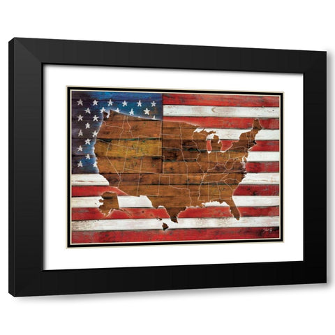 American Flag USA Map  Black Modern Wood Framed Art Print with Double Matting by Rae, Marla