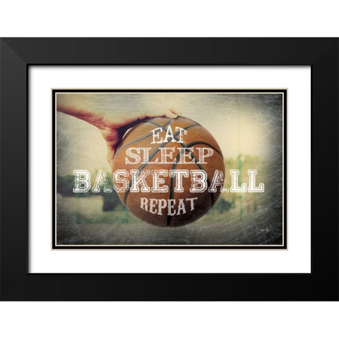 Eat, Sleep, Basketball, Repeat Black Modern Wood Framed Art Print with Double Matting by Rae, Marla