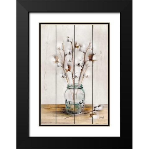 Cotton Stems Black Modern Wood Framed Art Print with Double Matting by Rae, Marla