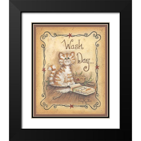 Wash Day Black Modern Wood Framed Art Print with Double Matting by June, Mary Ann