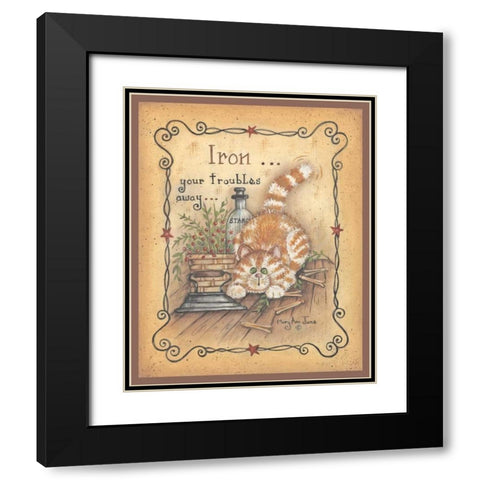 Iron Your Troubles Away Black Modern Wood Framed Art Print with Double Matting by June, Mary Ann