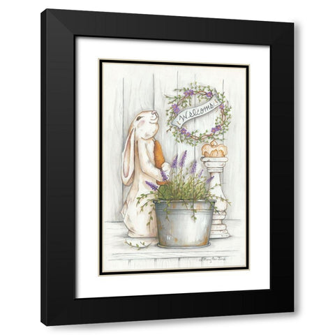 Welcome Bunny Black Modern Wood Framed Art Print with Double Matting by June, Mary Ann