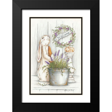 Welcome Bunny Black Modern Wood Framed Art Print with Double Matting by June, Mary Ann