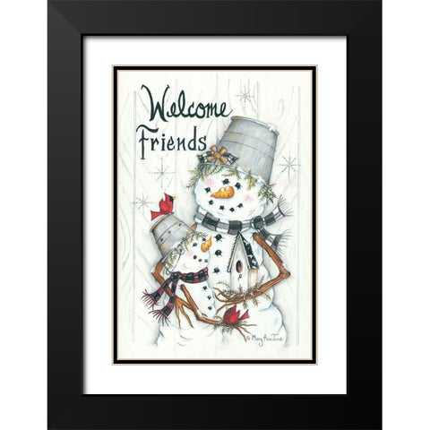 Welcome Friendsâ€¦ Snowmen Black Modern Wood Framed Art Print with Double Matting by June, Mary Ann