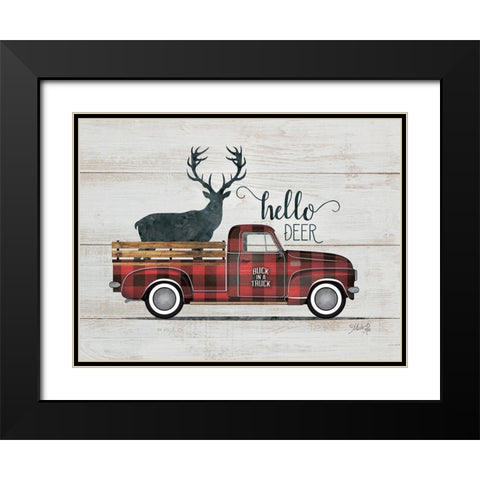 Hello Deer Vintage Truck Black Modern Wood Framed Art Print with Double Matting by Rae, Marla