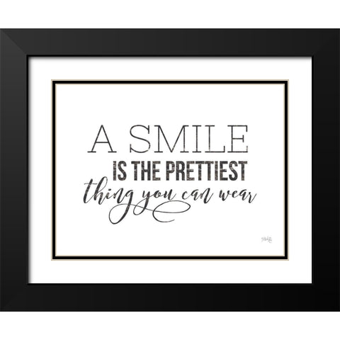 A Smile is the Prettiest Thing You Can Wear Black Modern Wood Framed Art Print with Double Matting by Rae, Maria