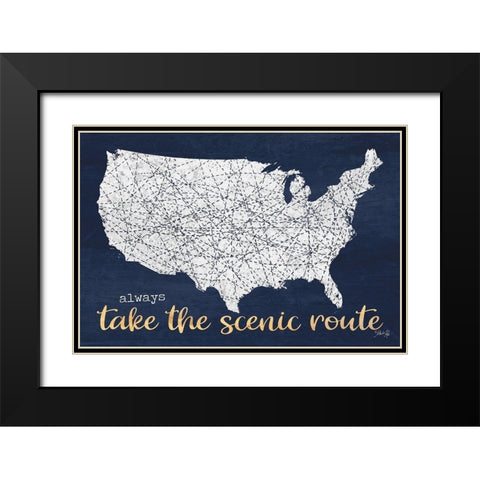 Scenic Route USA Map Black Modern Wood Framed Art Print with Double Matting by Rae, Marla