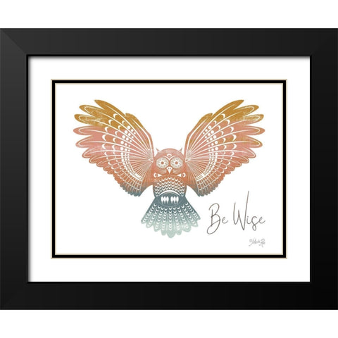 Be Wise Owl Black Modern Wood Framed Art Print with Double Matting by Rae, Marla