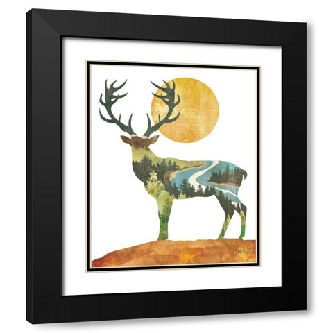 Forest Deer Black Modern Wood Framed Art Print with Double Matting by Rae, Marla