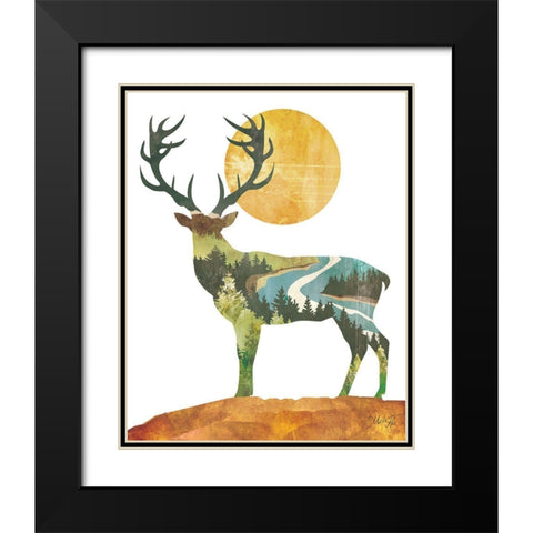 Forest Deer Black Modern Wood Framed Art Print with Double Matting by Rae, Marla