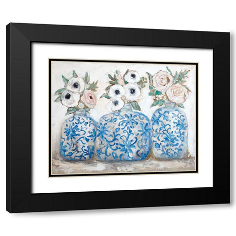 Floral Trio Black Modern Wood Framed Art Print with Double Matting by Kissell, Mackenzie