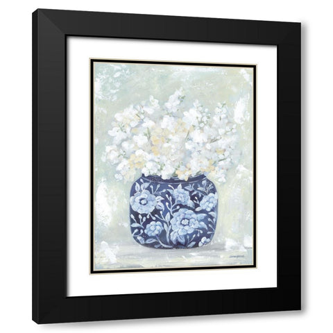Pretty Petals in Blue Black Modern Wood Framed Art Print with Double Matting by Kissell, Mackenzie