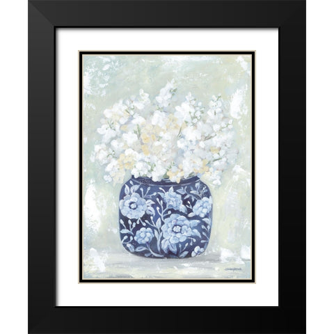 Pretty Petals in Blue Black Modern Wood Framed Art Print with Double Matting by Kissell, Mackenzie
