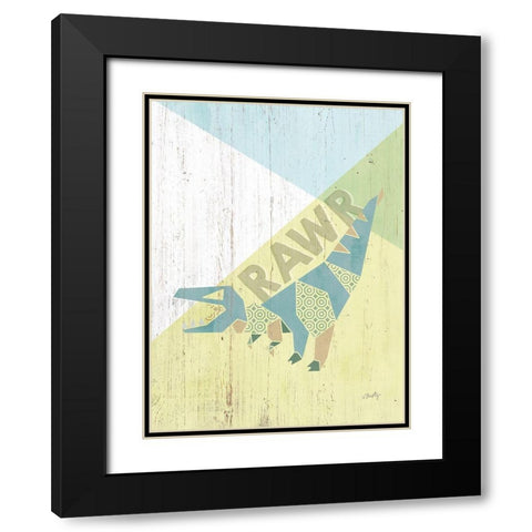 Rawr Dinosaur Black Modern Wood Framed Art Print with Double Matting by Michelle, Misty