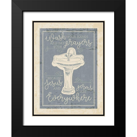 Wash Your Hands Black Modern Wood Framed Art Print with Double Matting by Michelle, Misty