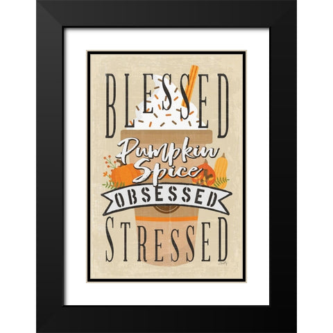 Pumpkin Spice Obsessed II Black Modern Wood Framed Art Print with Double Matting by Michelle, Misty