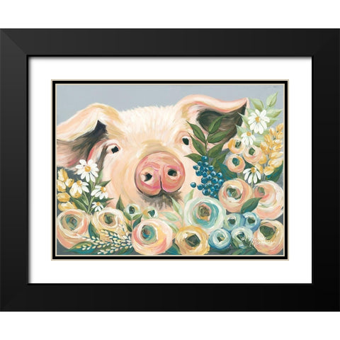 Pig in the Flower Garden Black Modern Wood Framed Art Print with Double Matting by Norman, Michele