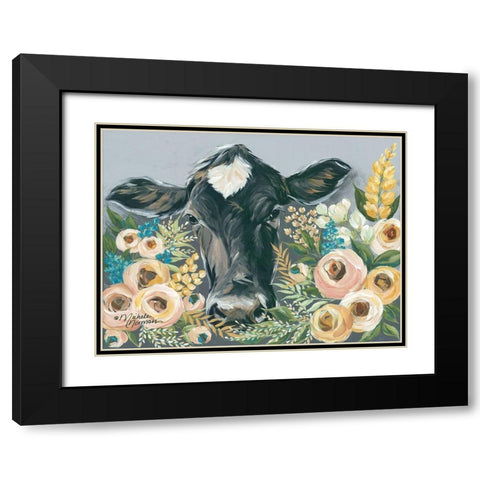 Cow in the Flower Garden Black Modern Wood Framed Art Print with Double Matting by Norman, Michele