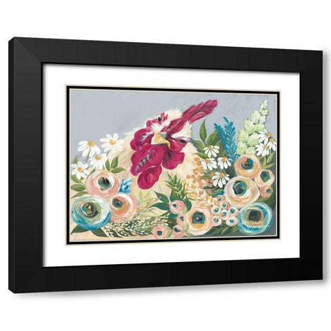 Hen in the Flower Garden Black Modern Wood Framed Art Print with Double Matting by Norman, Michele